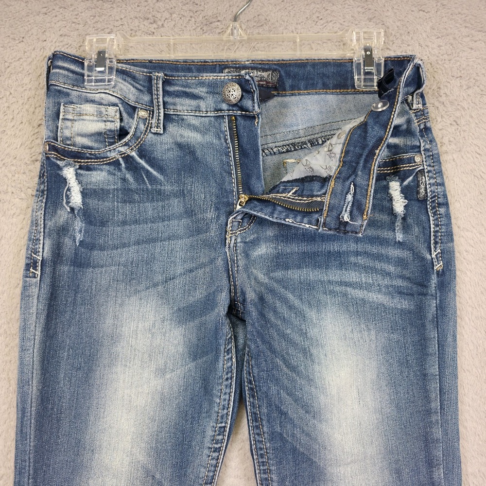 Silver Jeans Girls 16 Blue Ali‎ Capri Mid Rise Medium Wash Denim Distressed Y2K